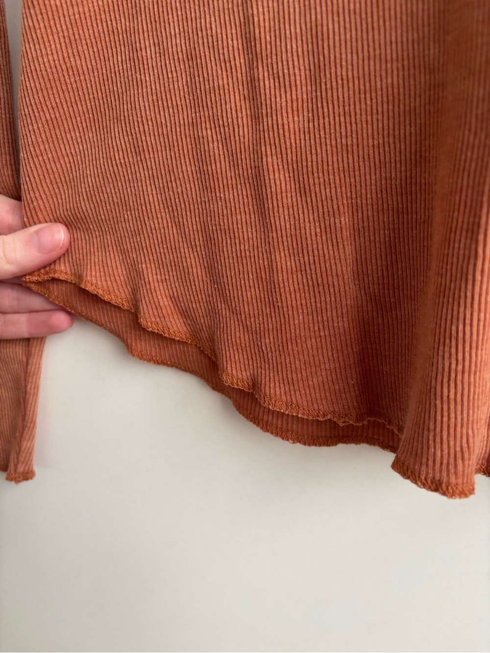 aerie Ribbed Long-Sleeve Henley Top in Rust Orange - Picture 3 of 4